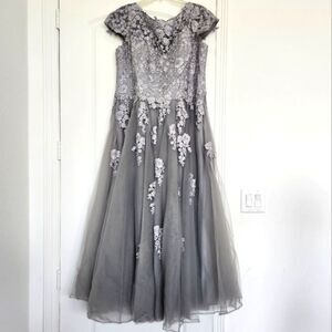 La Femme Embellished Mesh A-Line Gown